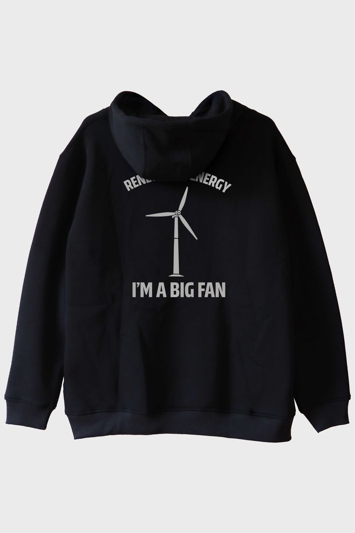 I'm a Big Fan Baskılı Yenilenebilir Enerji Temalı Siyah Hoodie arka görsel