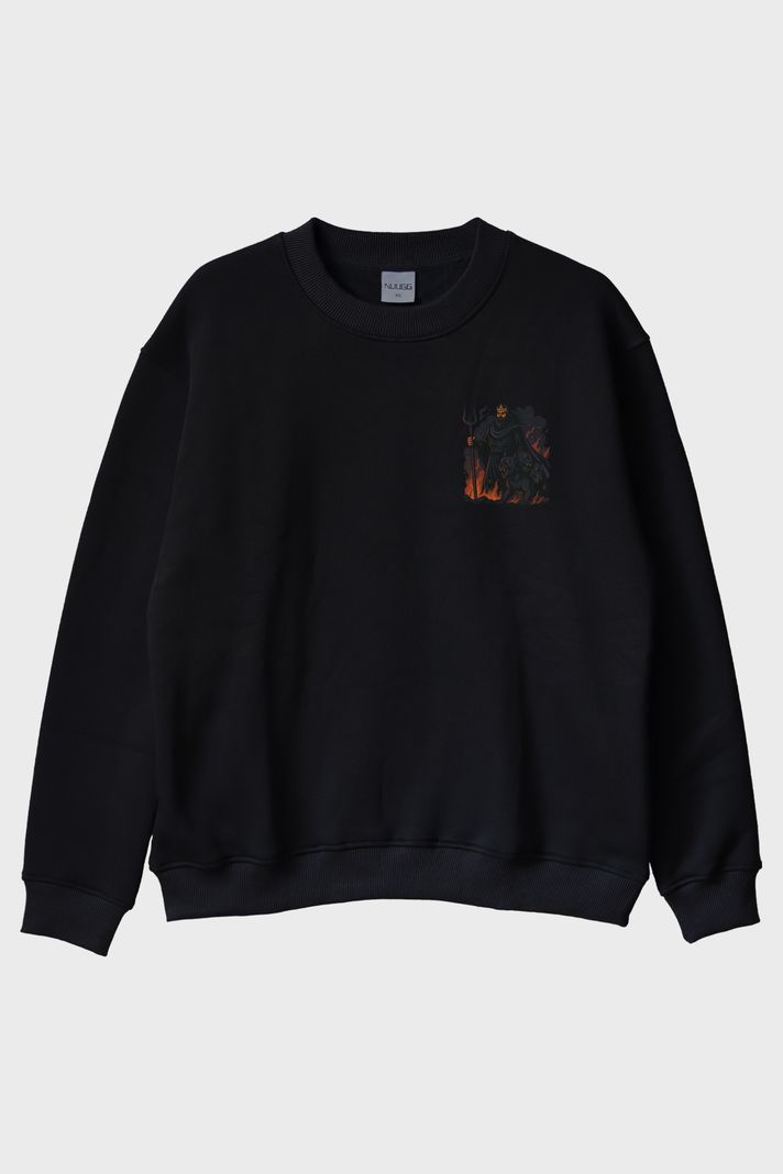 Hades ve Cerberus Siyah Bisiklet Yaka Sweatshirt ön görsel