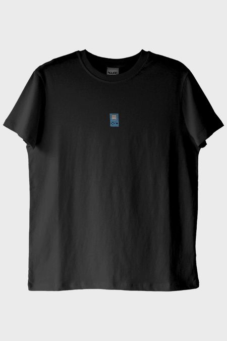 Mavi El Atarisi Desenli Nakış Siyah T-Shirt