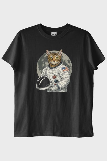Astronot Kedi Siyah Tişört