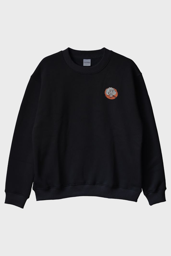 Einstein Desenli Nakışlı Bisiklet Yaka Sweatshirt ön görsel