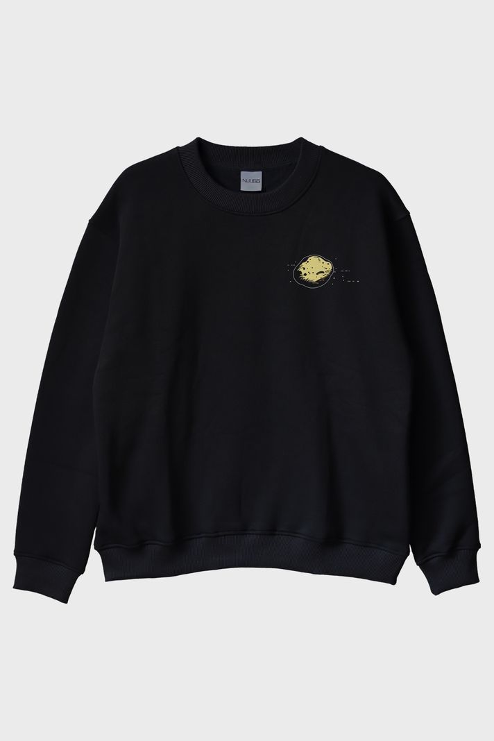 Roket ve Asteroit Siyah Bisiklet Yaka Sweatshirt - 4. görsel