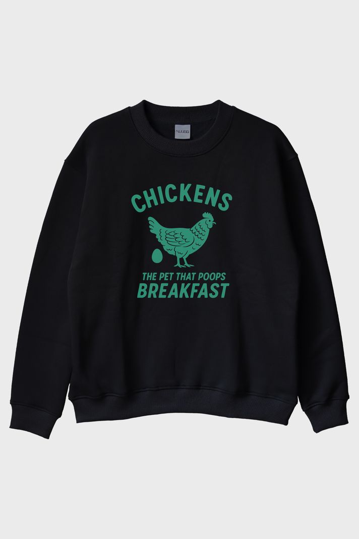 THE CHICKENS Tasarımı Baskılı Siyah Bisiklet Yaka Sweatshirt ön görsel