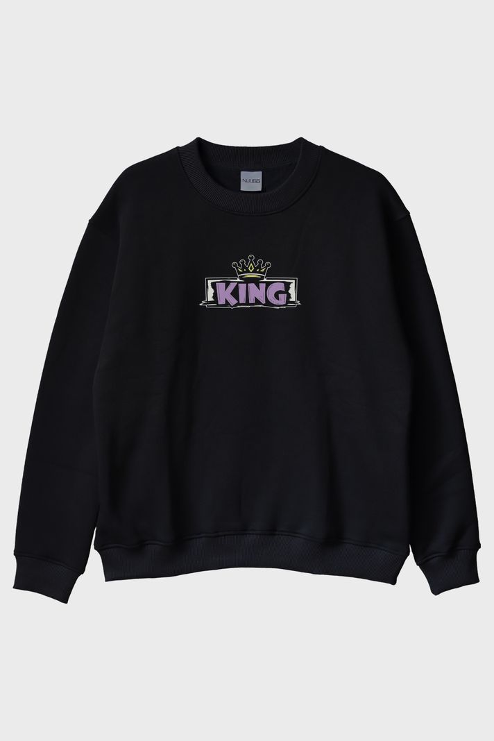 Queen King Çift Siyah Bisiklet Yaka Sweatshirtleri - 4. görsel