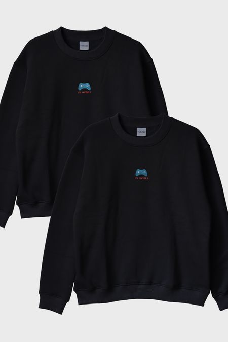 Player 1 ve Player 2 Çift Kombin Bisiklet Yaka Sweatshirt - Sevgililer Günü Hediyesi