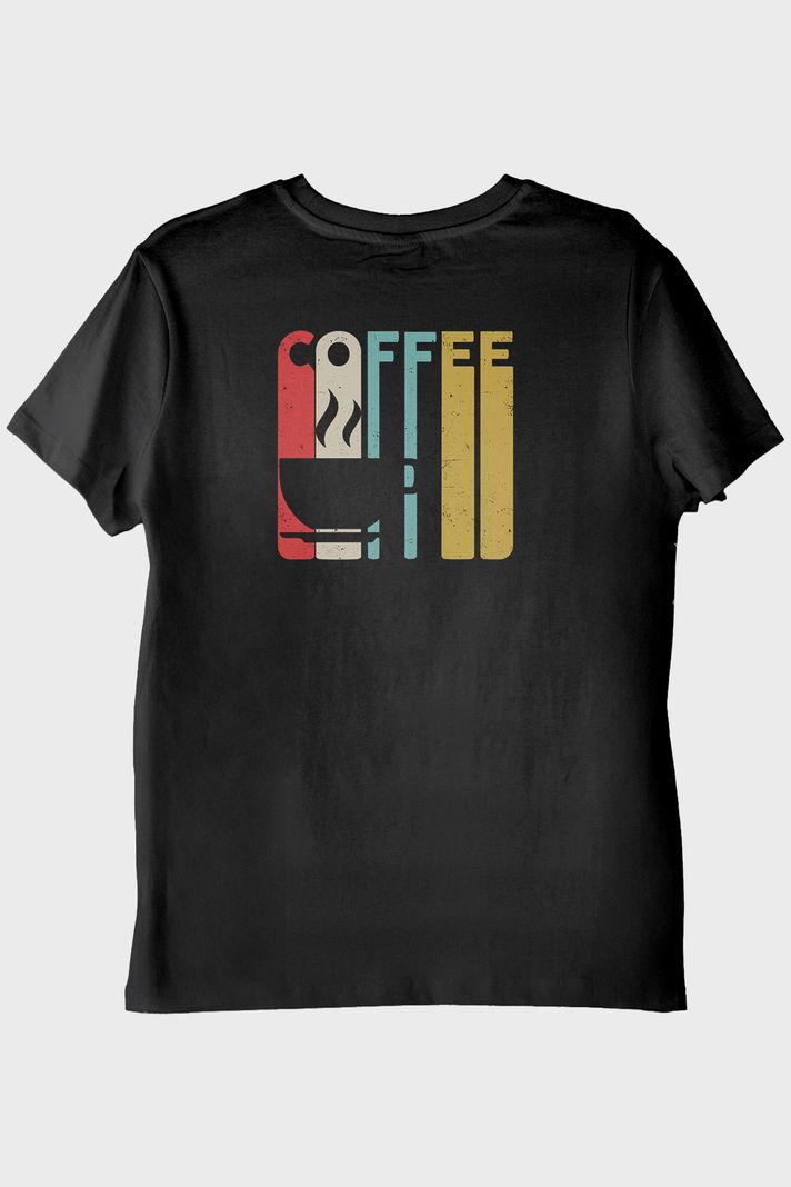COFFEE Retro Vintage Tasarım Baskılı Siyah Tişört arka görsel