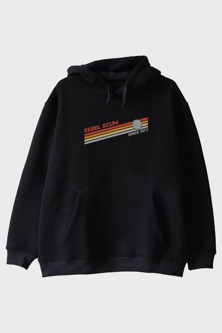 Retro 'Rebel Scum' Grafikli Star Wars Siyah Hoodie