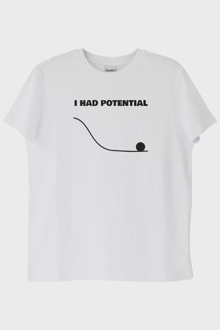 I Had Potential Baskılı Beyaz Tişört ön görsel