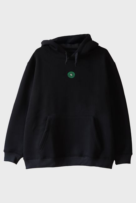 Kivi Desenli Siyah Nakış Hoodie