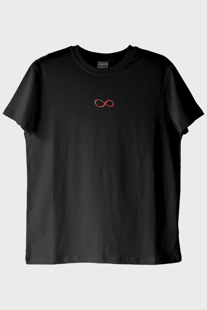 Sonsuzluk Desenli Nakış Siyah T-Shirt - Sevgililer Günü Hediyesi ön görsel