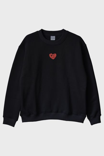 Love Kalbi Desenli Nakış Bisiklet Yaka Sweatshirt - Sevgililer Günü Tasarımı