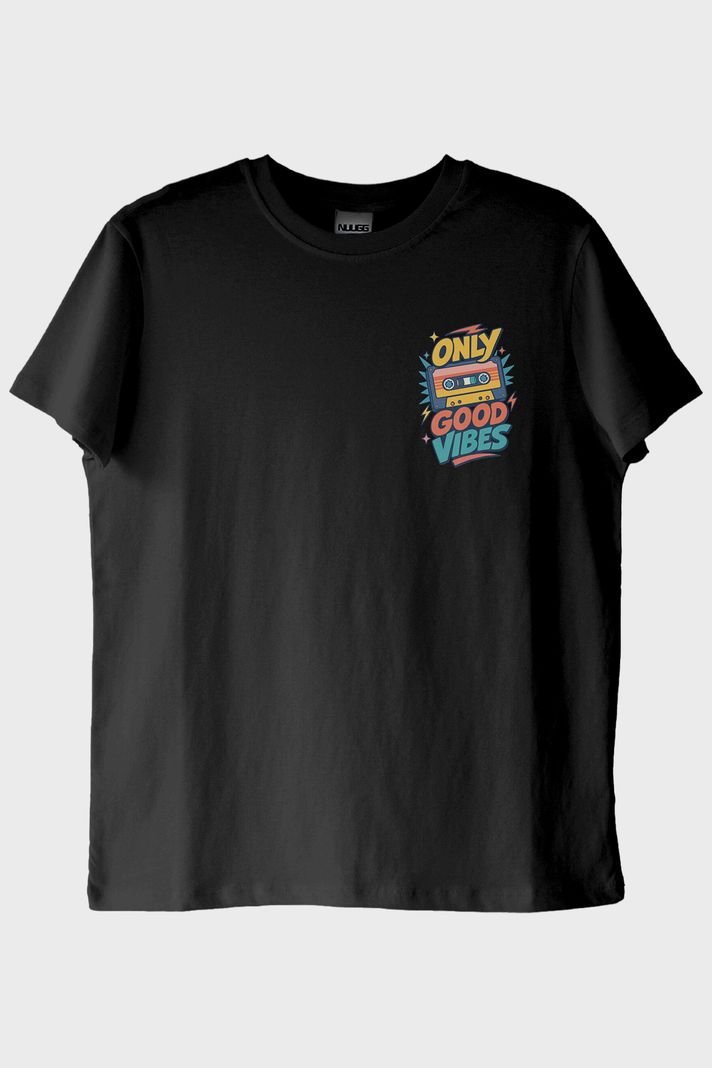 Only Good Vibes Siyah Tişört ön görsel