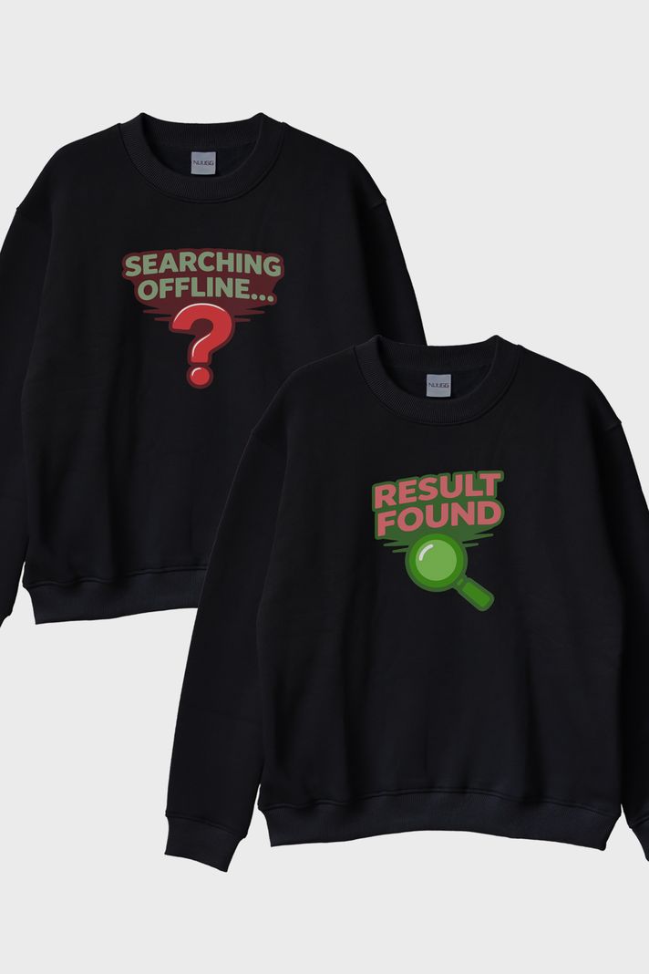 Searching Offline Siyah Bisiklet Yaka Sweatshirt ön görsel