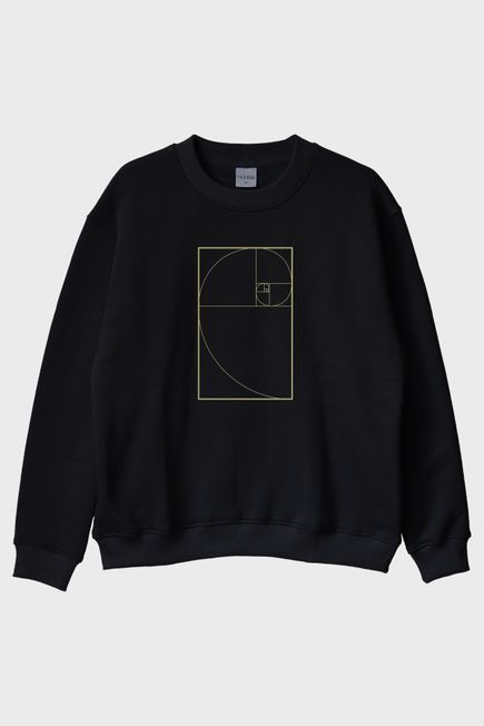 Altın Oran Spiralli Tasarım Baskılı Siyah Bisiklet Yaka Sweatshirt
