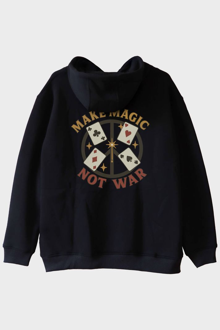 Make Magic Not War Siyah Hoodie - 2. görsel