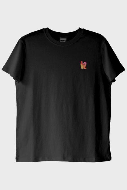 LO-VE Desenli Nakış Siyah T-Shirt - Sevgililer Günü Tasarımı