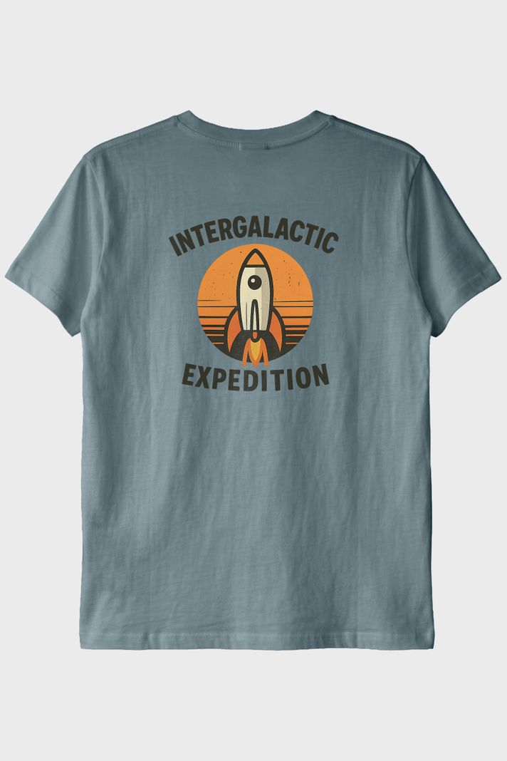 Intergalactic Expedition Mavi Tişört arka görsel