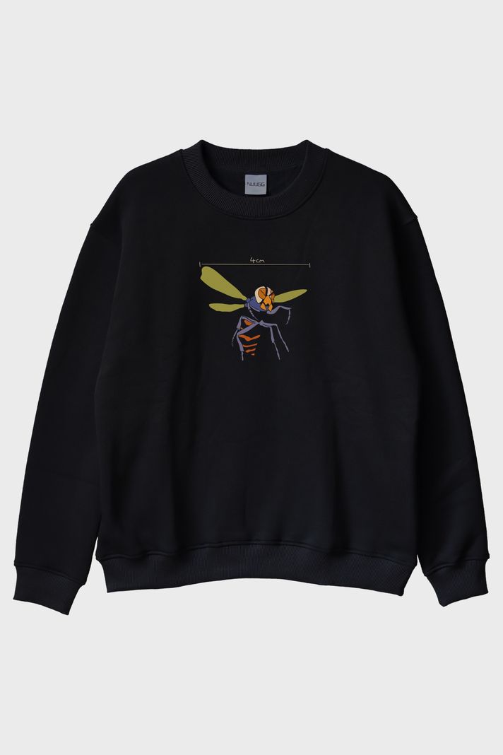 4 Santimlik Korku Siyah Bisiklet Yaka Sweatshirt ön görsel