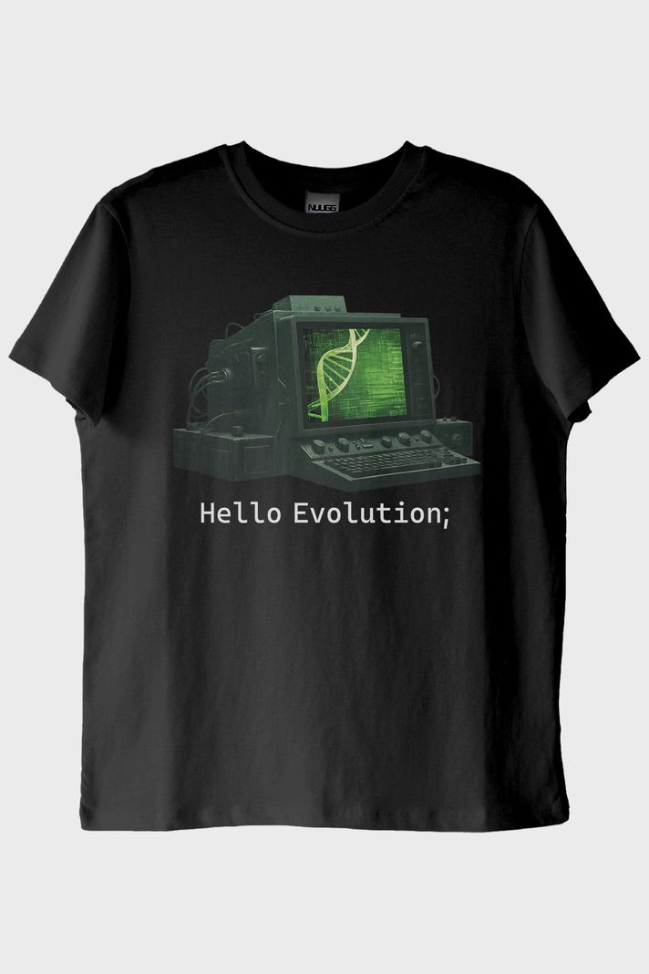 Hello Evolution Siyah Tişört ön görsel