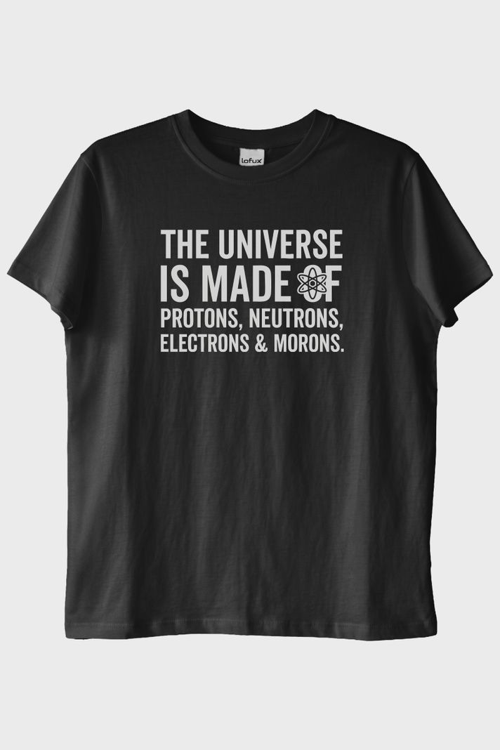 The Universe Is Made Of Protonlar Elektronlar Baskılı Siyah T-Shirt ön görsel