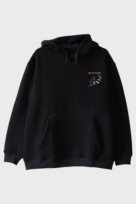 Kendi Yolunu Çizen Penguen Siyah Hoodie