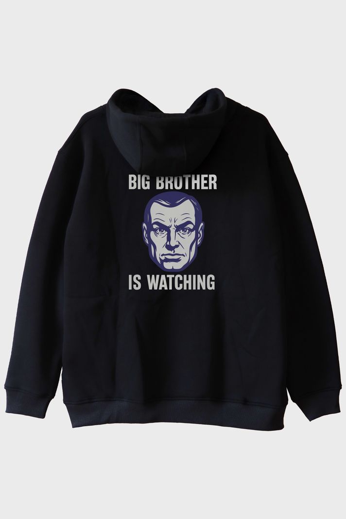 Big Brother is Watching Baskılı Distopik Siyah Hoodie arka görsel
