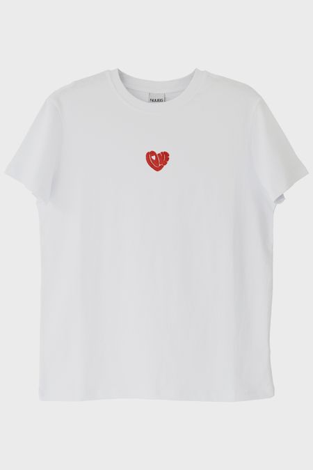 Love Kalbi Desenli Nakış Tişört - Sevgililer Günü Tasarımı