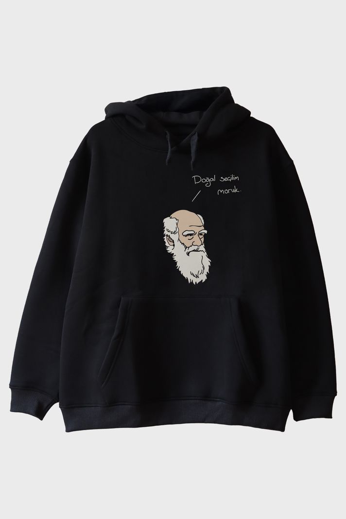 Doğal Seçilim Moruk Siyah Hoodie ön görsel