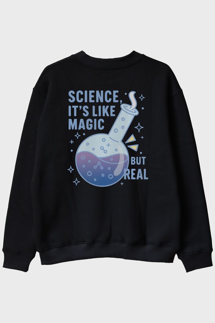 Bilim ve Sihirin Eğlenceli Buluşması Siyah Bisiklet Yaka Sweatshirt arka görsel