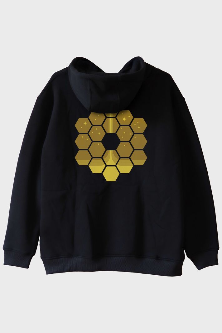 James Webb Altıgen Tasarımlı Baskılı Siyah Hoodie arka görsel