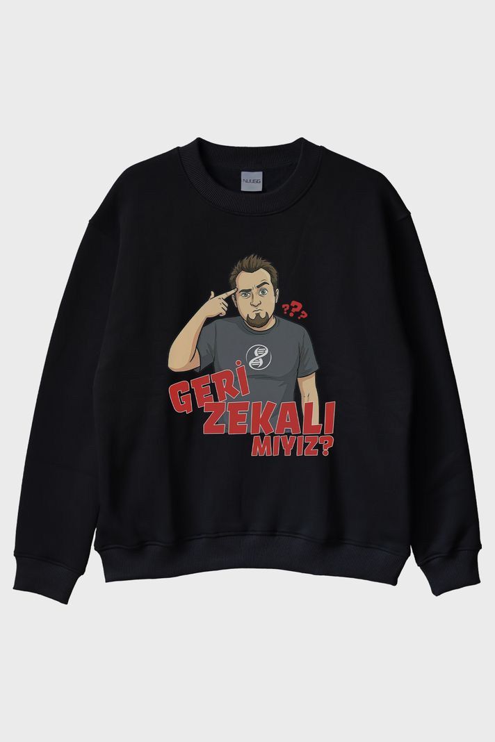 Geri Zekalı Mıyız Siyah Bisiklet Yaka Sweatshirt ön görsel