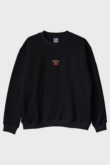 Çevirmeli Telefon Desenli Nakış Bisiklet Yaka Sweatshirt
