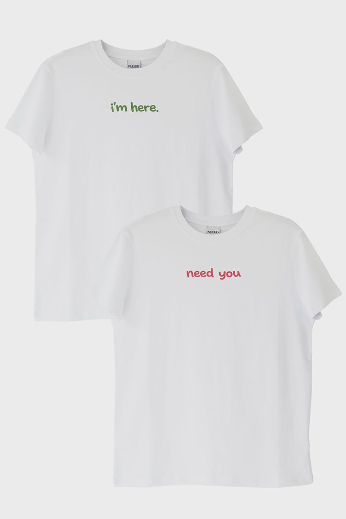 Need You I'm Here Çift Beyaz Tişörtleri ön görsel
