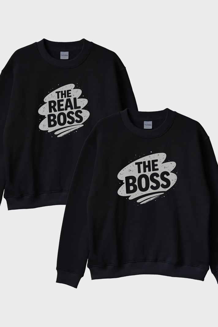 The Boss Çift Siyah Bisiklet Yaka Sweatshirt ön görsel
