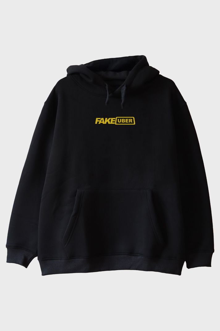 Fake Uber Mizahi Siyah Hoodie ön görsel