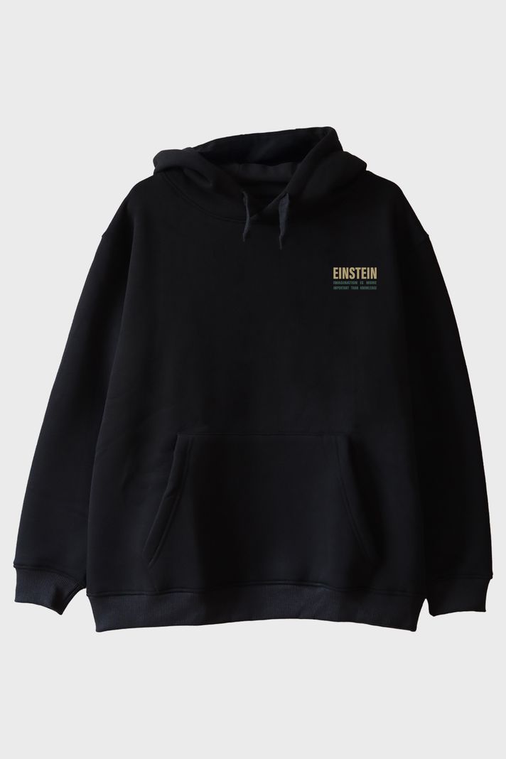 Einstein İmza Siyah Hoodie ön görsel