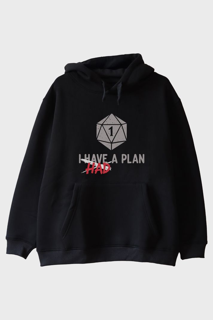 Komik Zar Temalı I Had a Plan Mizahi Siyah Hoodie ön görsel
