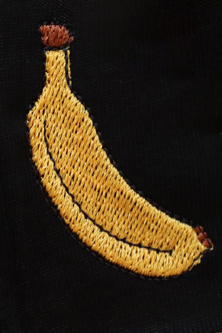 Muz Desenli Siyah Nakış Hoodie - 5. görsel