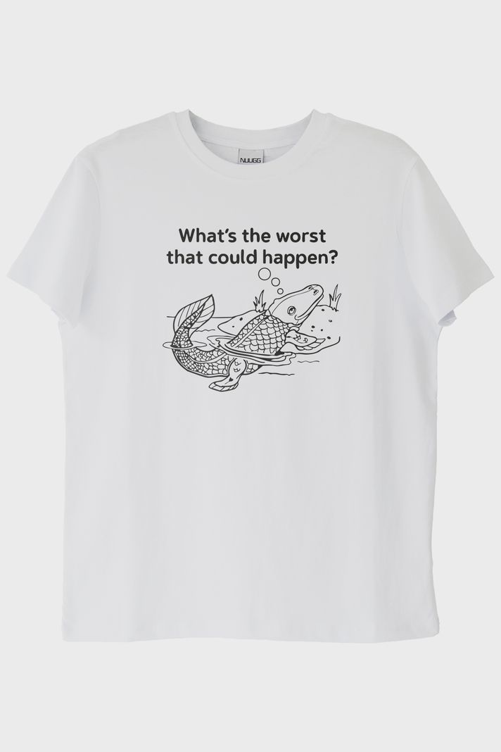 What's the Worst That Could Happen? Deniz Canlısı Tasarımlı Beyaz Tişört ön görsel