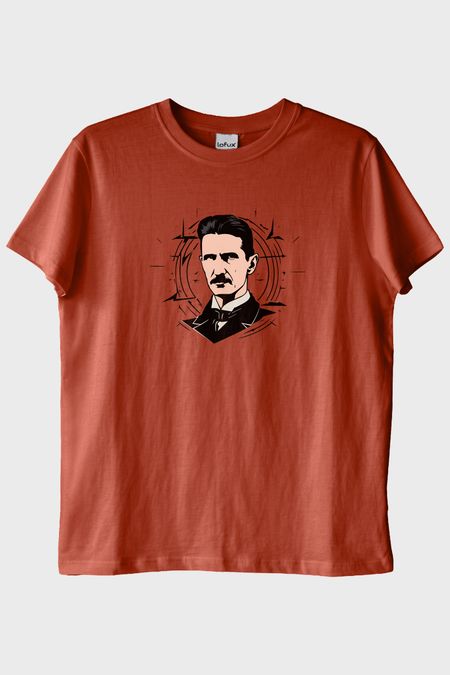 Nikola Tesla İllüstrasyon Baskılı Tasarım Kiremit Tişört