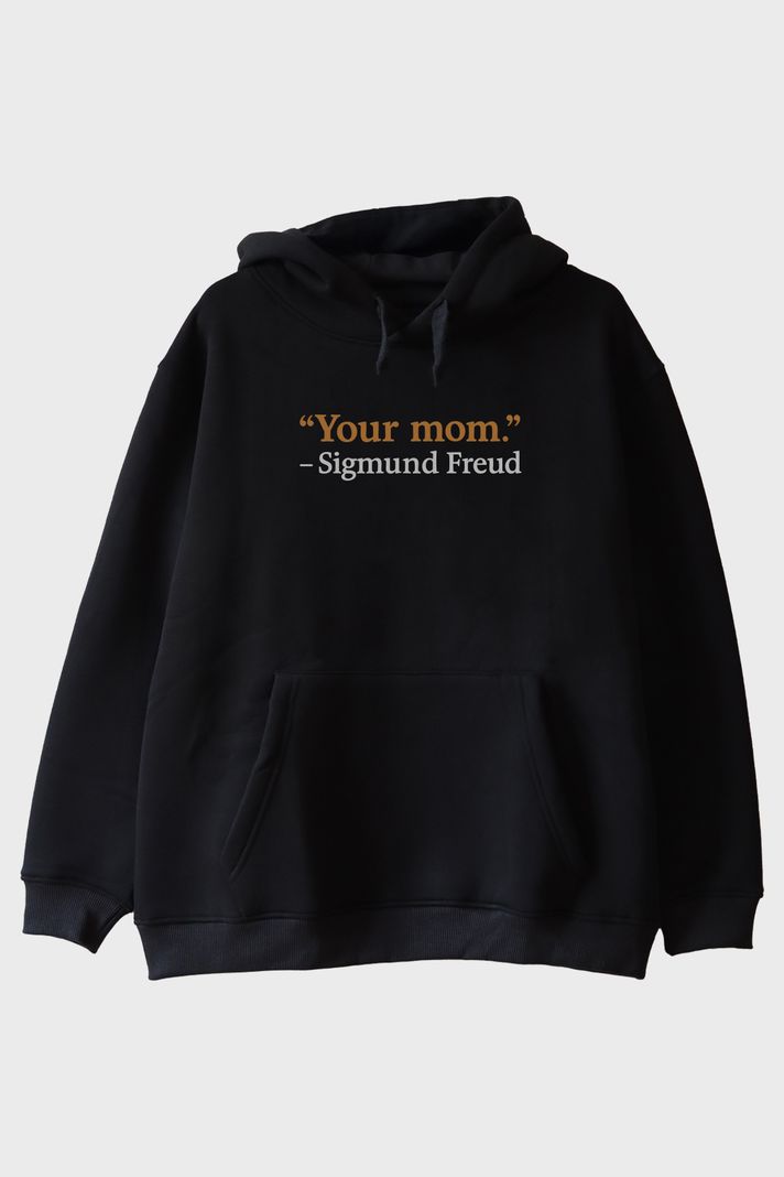 Your Mom Mizahi Baskılı Siyah Hoodie ön görsel