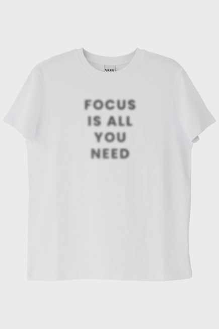 Focus is All You Need Baskılı Minimal Beyaz Tişört