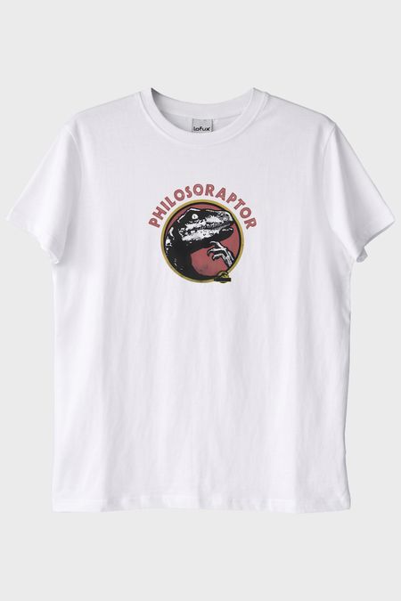 Philosoraptor Baskılı Retro Dinozor Tasarımlı Beyaz Tişört