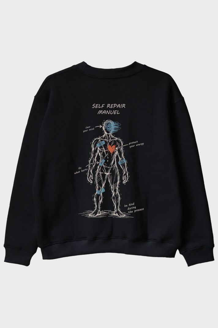 Repair in Progress Siyah Bisiklet Yaka Sweatshirt arka görsel
