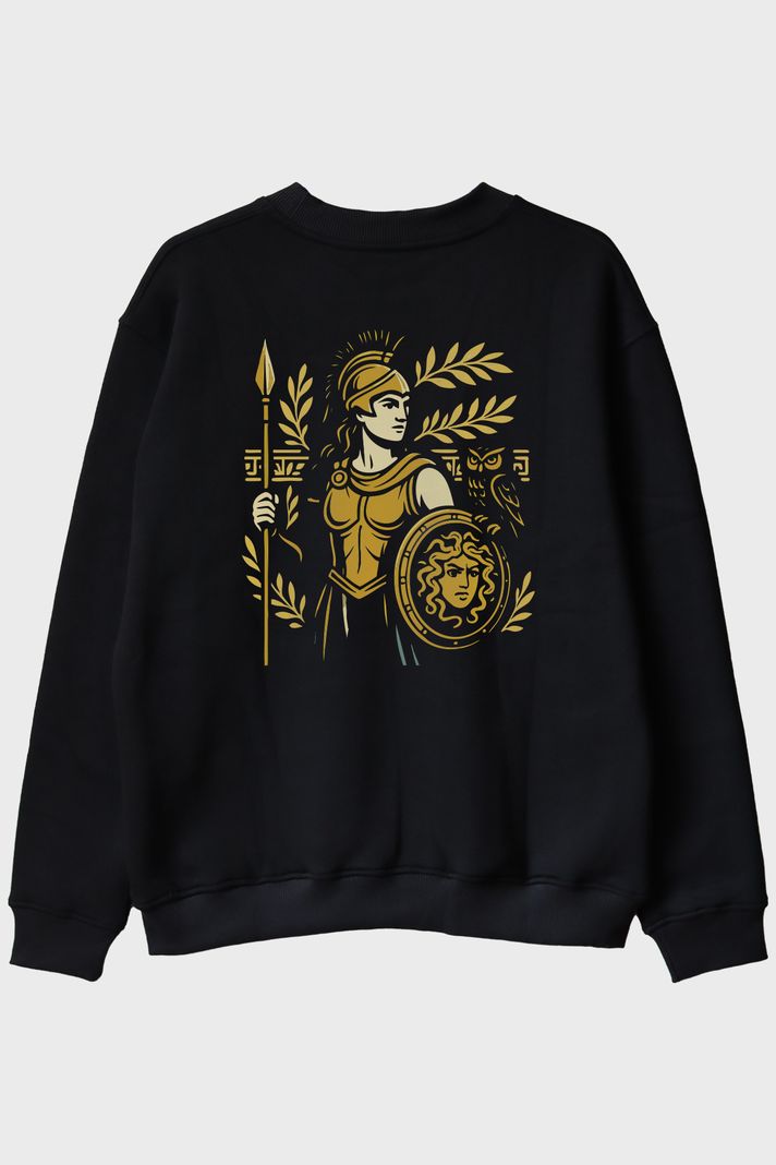 Athena Figürlü Siyah Bisiklet Yaka Sweatshirt - 2. görsel