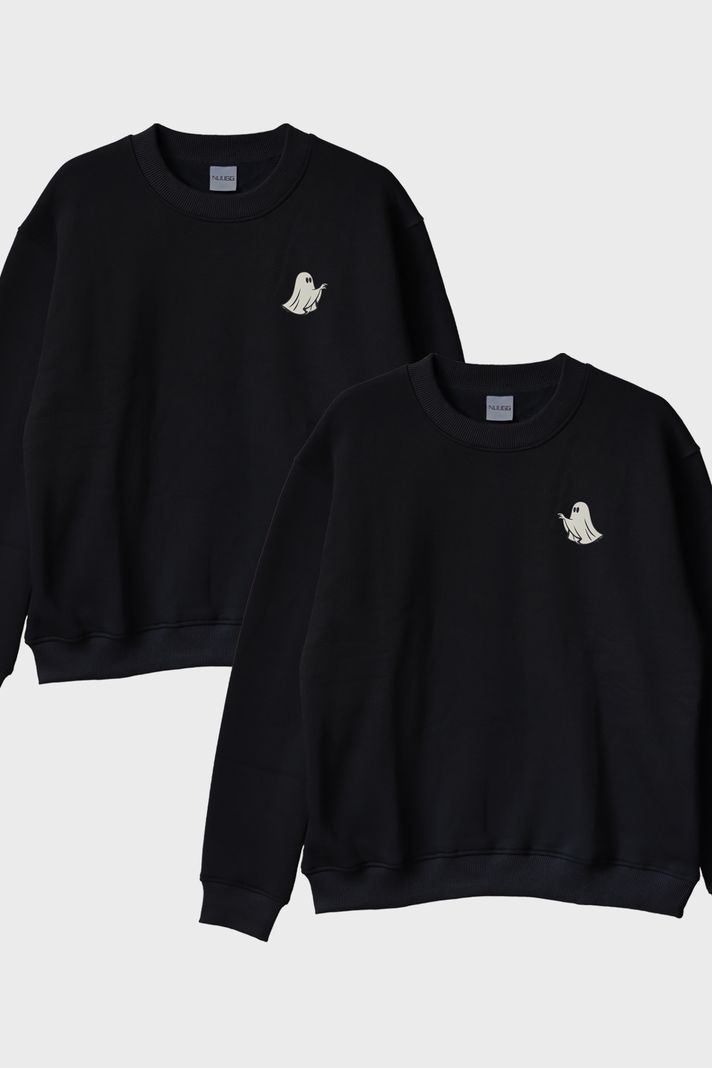 Hayalet Silüeti Siyah Bisiklet Yaka Sweatshirt ön görsel