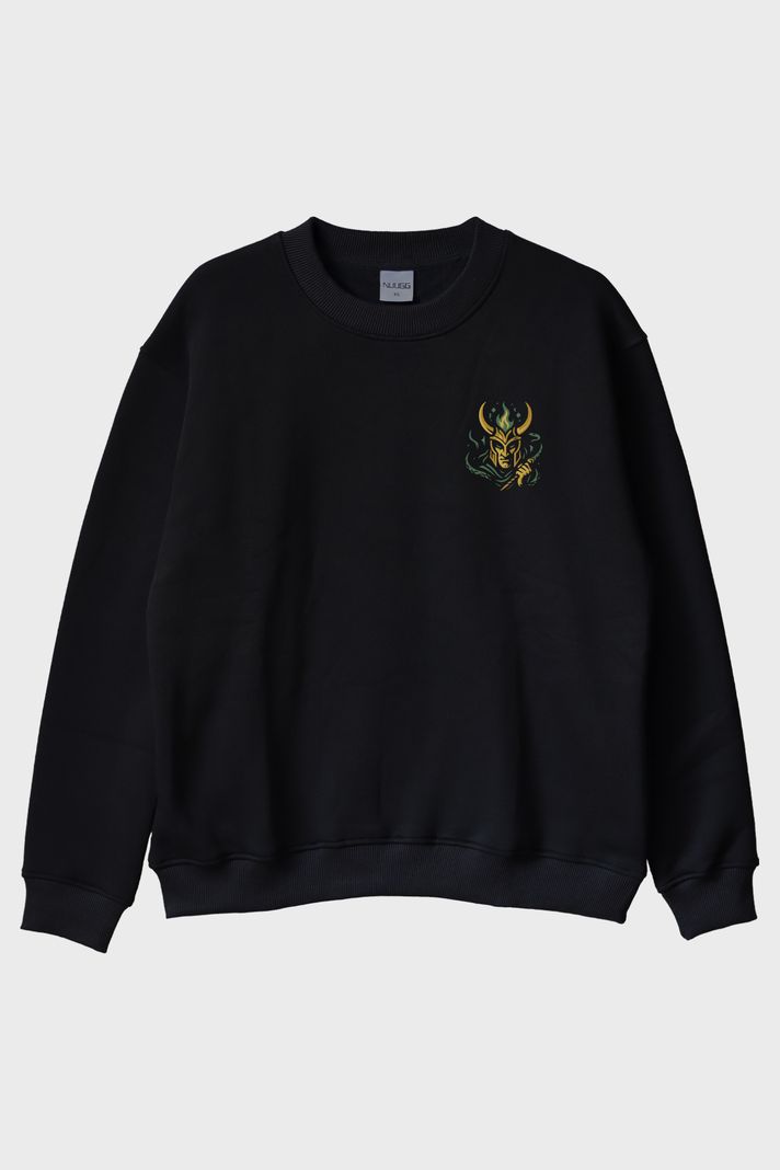 Loki Sembolü Siyah Bisiklet Yaka Sweatshirt ön görsel