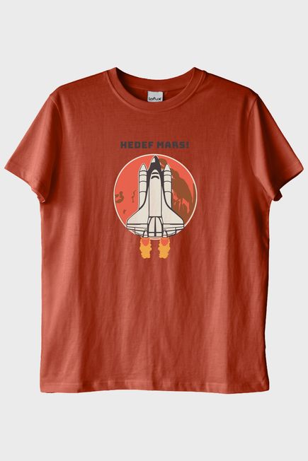 HEDEF MARS! Baskılı Uzay Temalı Kiremit Tişört