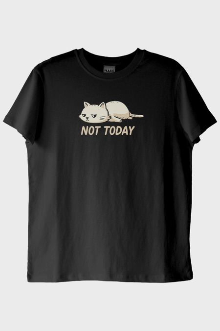 Yorgun Kedi Mizahi Not Today Siyah Tişört