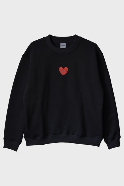 Kalpli Kilit Desenli Nakış Bisiklet Yaka Sweatshirt - Romantik Sevgili Kombini